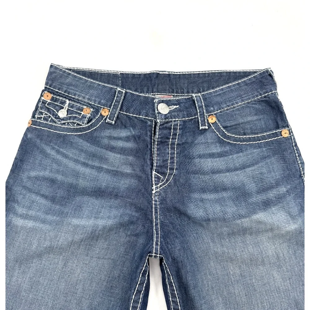 True Religion Surf Board Shorts Men's Size 34 Blue Denim Swim Trunks Y2K